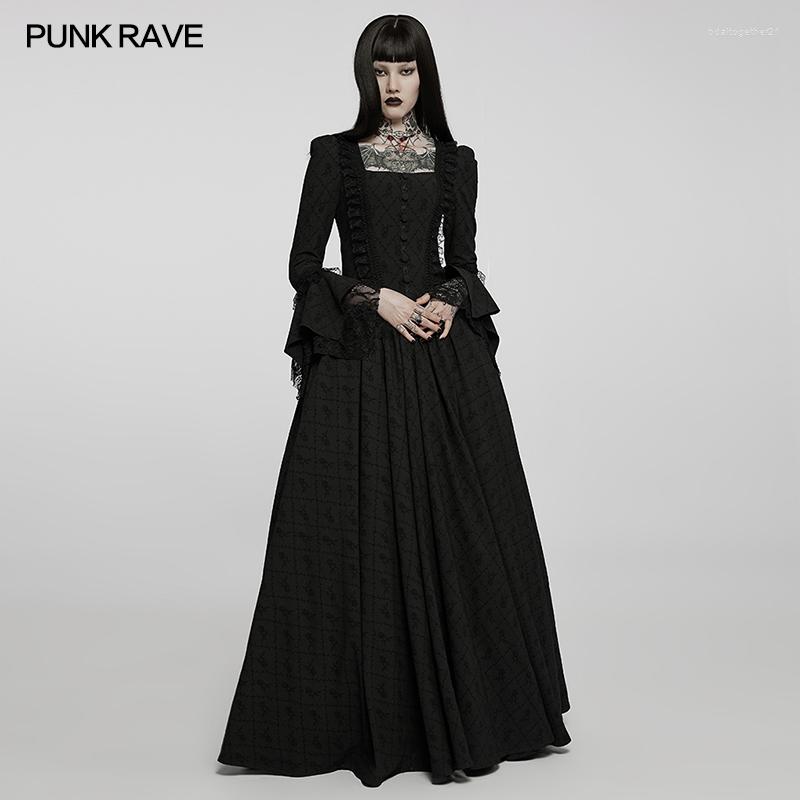 

Casual Dresses PUNK RAVE Women Gothic Dress Thorn Rose Nobility Gown Lace And Black Beads Decorated Chest Enlarged Hem Vintage Wedding, Bk wq-600lqf
