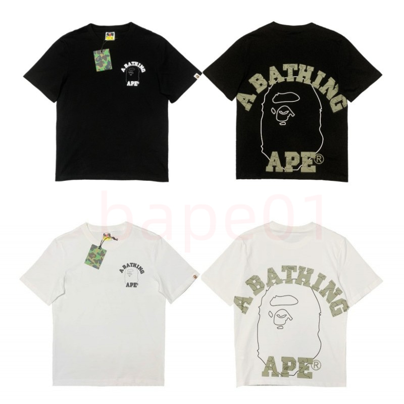 

Bape Mens Designer T Shirt Fashion Short Sleeves Summer T-shirt Couples Color Logo Letter Printing Cotton Tees Asian Size M-2XL, Black