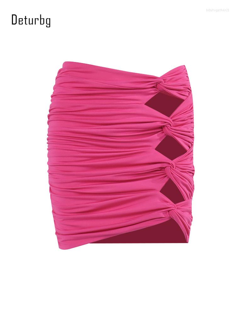 

Skirts Sexy Ruched Hollow Out Short Skirt For Women High Waist Stretchy Bodycon Party Club Mini Pencil Faldas 2023 Summer K271, Rose red