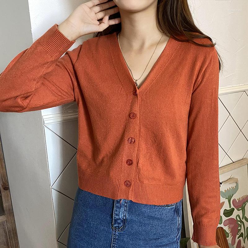 

Women's Knits Knitted Short Crop Top Women Sweater Spring Autumn Thin Long Sleeve V-Neck Cardigan Sweaters Korean Fashion Female Clothes, Black