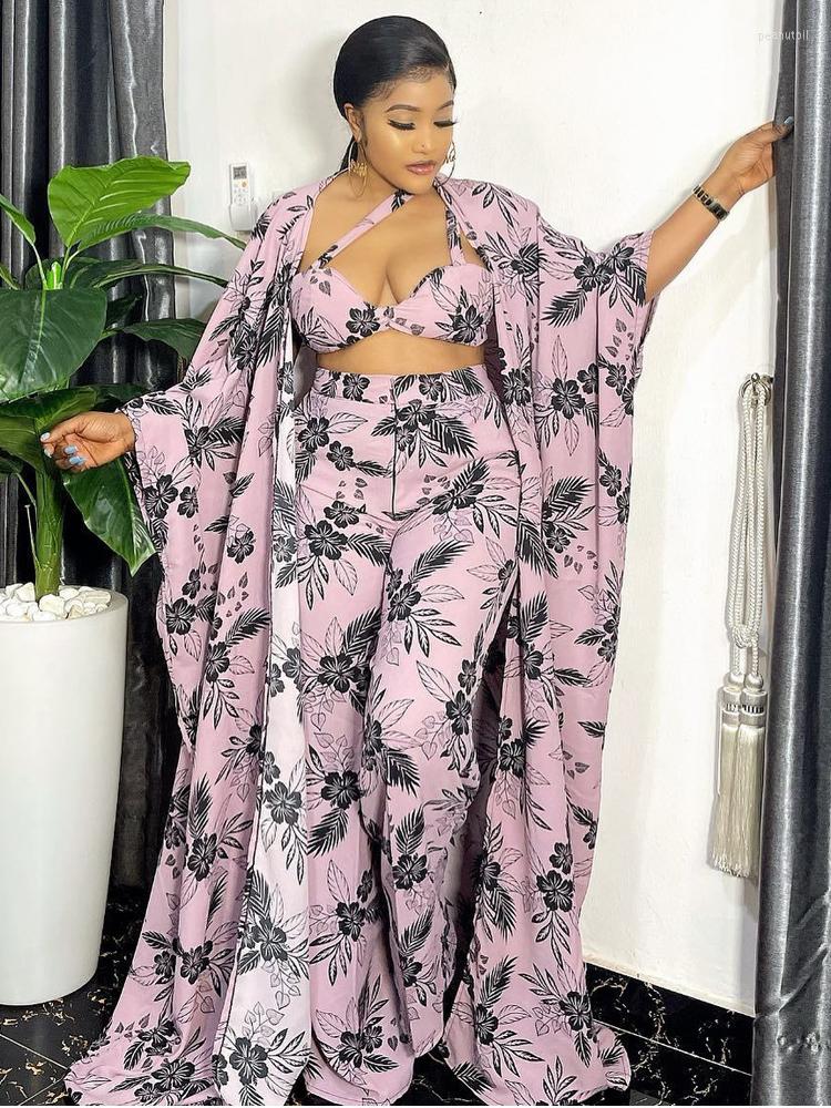 

Ethnic Clothing MD African Dashiki Print Chiffon Clothes For Women Plus Size Long Tops Bra Scarf Wide Pants 4 Piece Set 2023 Spring Robes