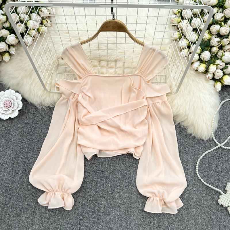 

Women's Blouses Fashion Sexy Top Female Summer Spring Woman 2023 Long Sleeve Short Blouse Women's Elegant Roupa Feminina LM1447, Green