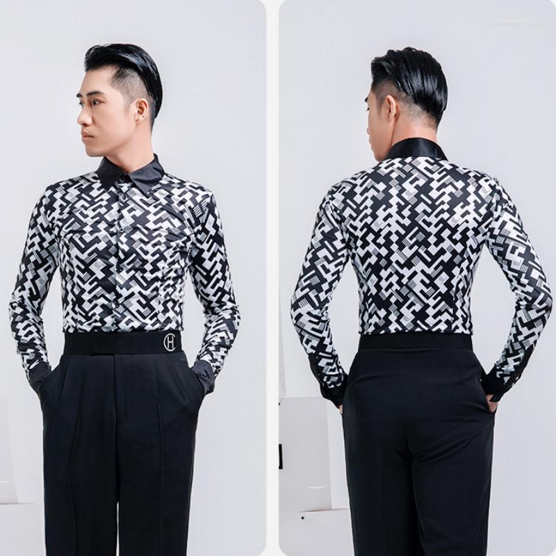 

Stage Wear Long Sleeve Latin Dance Shirt For Men Adult Latino Clothes Peformance Costume Ballroom Dancewear MA1275, 001