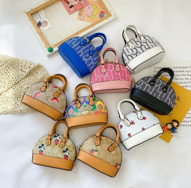 

Leather Desinger Kids Flower Print Chain Handbags Embossing circular Bucket Bags PU Messenger coin purse single shoulder bag, #2