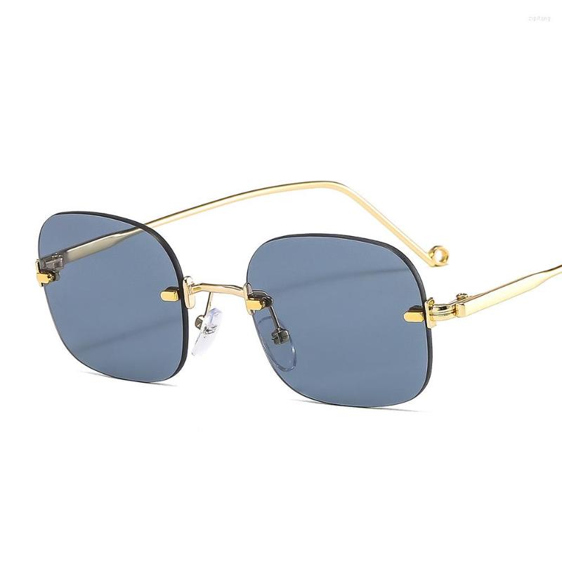 

Sunglasses 2023 Fashion Cutting Rimless Square Men Vintage Alloy Brand Hip Hop Sun Glasses Women Gradient Shades UV400