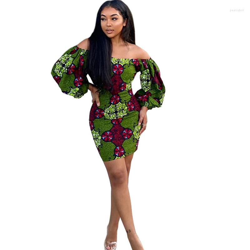 

Ethnic Clothing Dashiki African Dress Women Slash Neck Lantern Sleeve Ropa Mujer Fashion Print Sexy Skinny Short Vestidos 2023