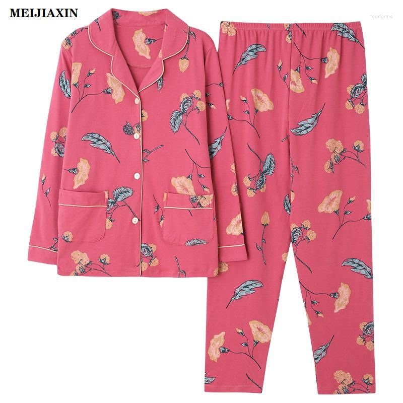 

Women's Sleepwear Floral Printed Cotton Pajamas Set Long-sleeved Long Trousers Cardigan Comfortable Pijama Mujer -3XL Womens, Lwn5348
