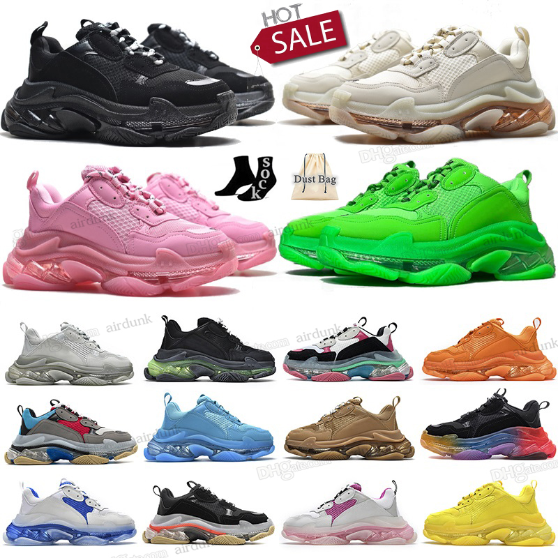 

triple s men women designer casual shoes platform sneakers clear sole black white grey red pink blue Royal Neon Green mens 17FW old dad Bubble crystal trainers Tennis, 11