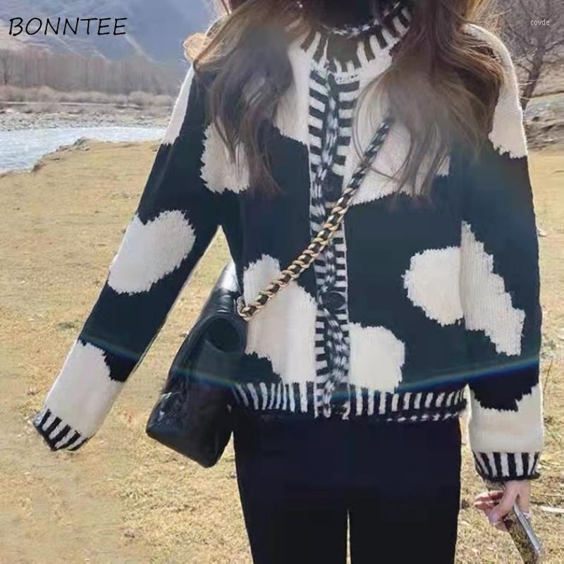 

Women' Knits Cardigans Women Vintage Simple Chic Fashion Kawaii Sweaters Stylish Young College Girls Long Sleeve Knitted Clothes Sueter, Black-white