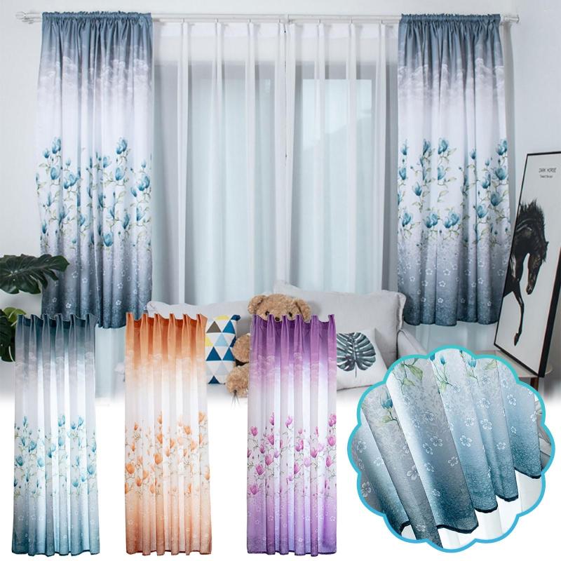

Curtain Leaves Tulle Window Treatment Voile Drape Valance 1 Panel Fabric Drapes Modern Kitchen Finished, Blue
