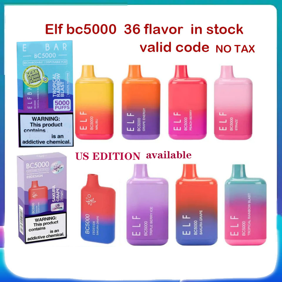 

ELF bars BC5000 5000 with Valid code EBdesign US Edition E Cigarettes Bar 13ml MESH Coil Pods bars 650mah Recharged Battery disposable Vapes Box