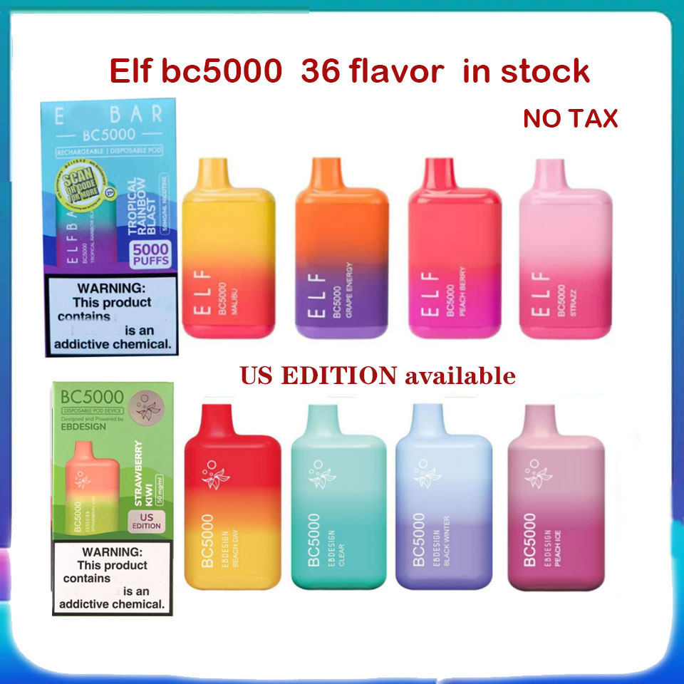 

Authentic code Elf 5000 bc5000 disposable vape bar E Cigarette 13ml Prefilled 650mAh Battery Rechargeable Single Box Mod Vapes bars Wholesale Starter kit