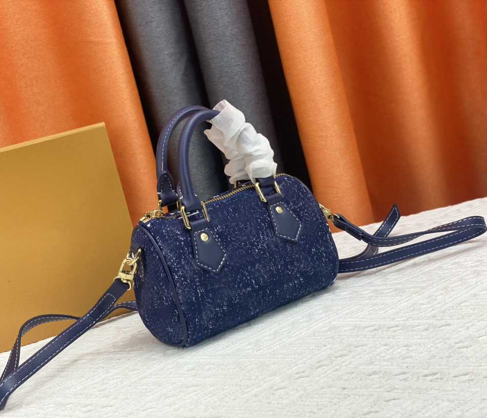

Designer womens shoulder bag luxury Nano Speedy handbags flower letters leather mini tote denim fabric crossbody bags ladies fashion makeup purses clutch, 81085#monogrames-white letter