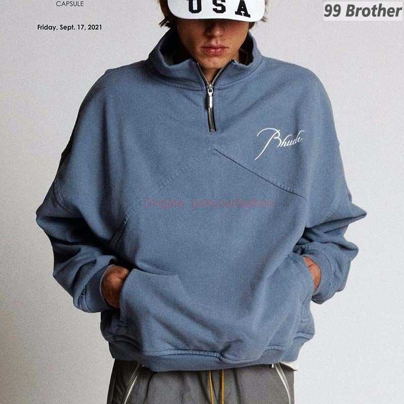

Designer Clothing Mens Sweatshirts Hoodies Rhude Stand Neck Half Zipper Embroidered Sweater American High Street Trendy Brand Loose Coat for Men Women Couples Fash, Shipping fee