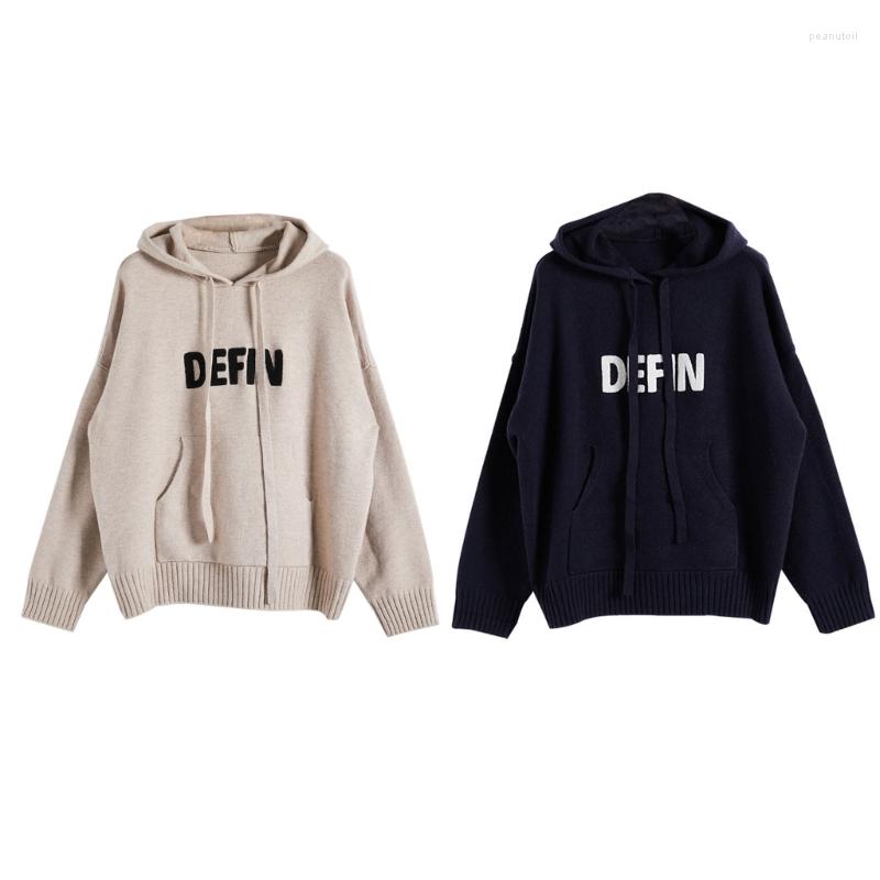 

Women's Sweaters Women Knit Sweater Solid Color Letters Embroidery Fashion Hoodie Top With Pocket, Beige