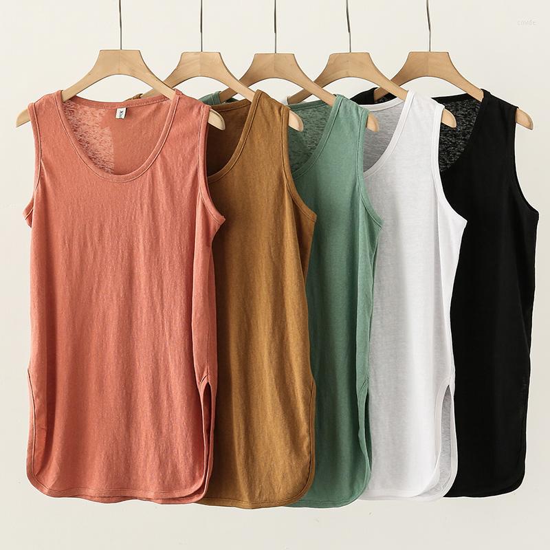 

Women's Tanks Summer Cotton And Linen Plus Size Tank Top Women'S Split Collar Sleeveless Bottoming Shirt W808
