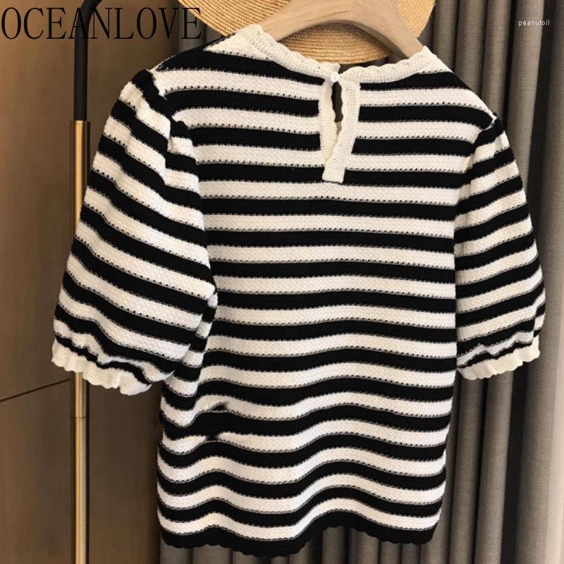 

Women' Sweaters OCEANLOVE Knitted Women Pullovers Spring Summer Stripes Korean Fashion Vintage Sweet Elegant Pull Femme Tops, Picture color