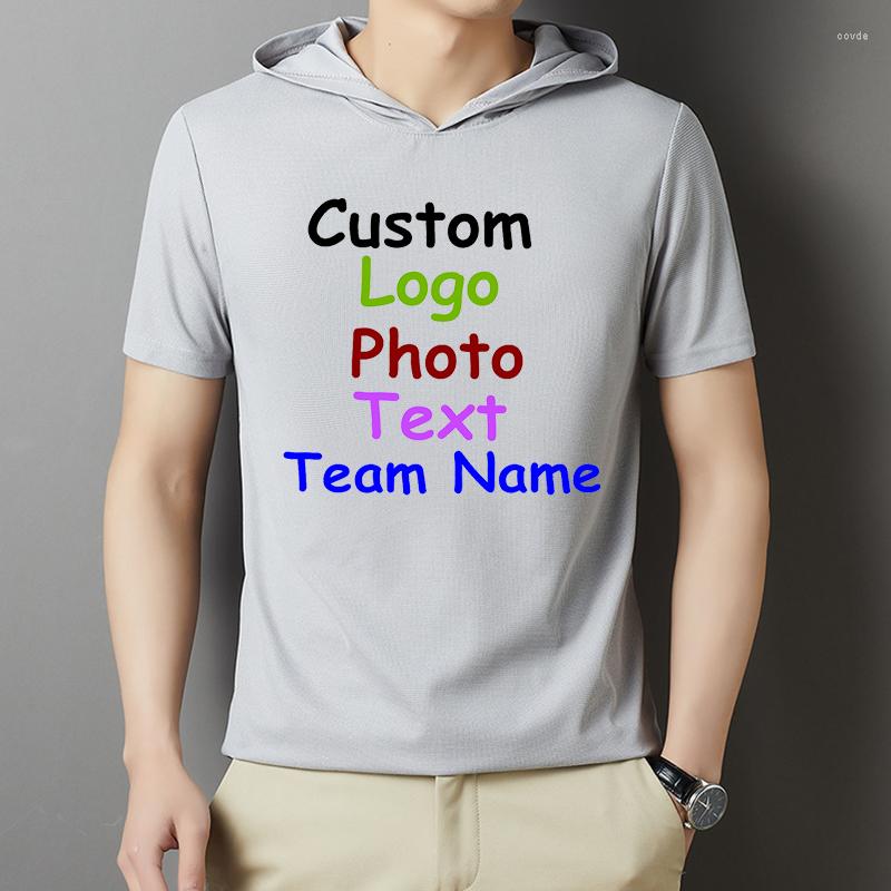 

Men's T Shirts Hoodie Men's Summer Loose Everything Fashion Short Sleeve Tops Custom LOGO, Black
