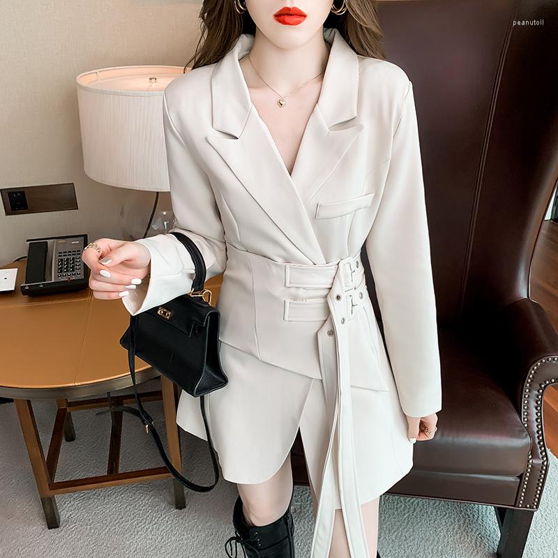

Casual Dresses SuperAen Suit Dress Design Niche Jacket Street Long Sleeve Lace Waist A-LINE Office Lady, Black