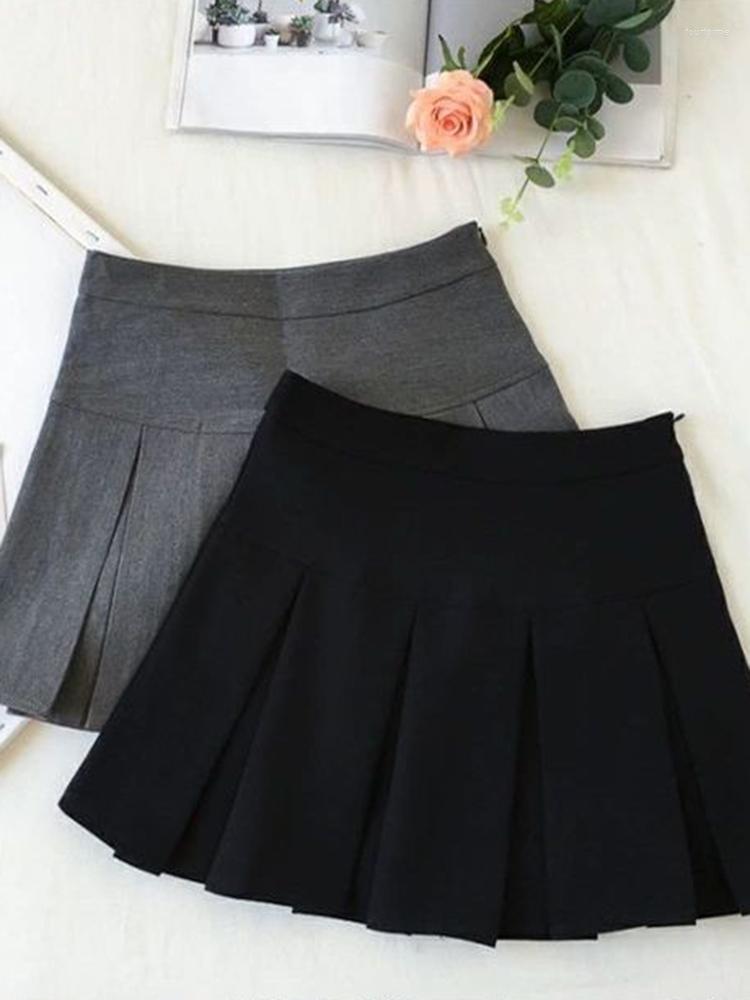 

Skirts ZOKI Vintage Gray Pleated Skirt Women Kawaii High Waist Mini Korean Fashion School Uniform Harajuku Streetwear Spring, Black