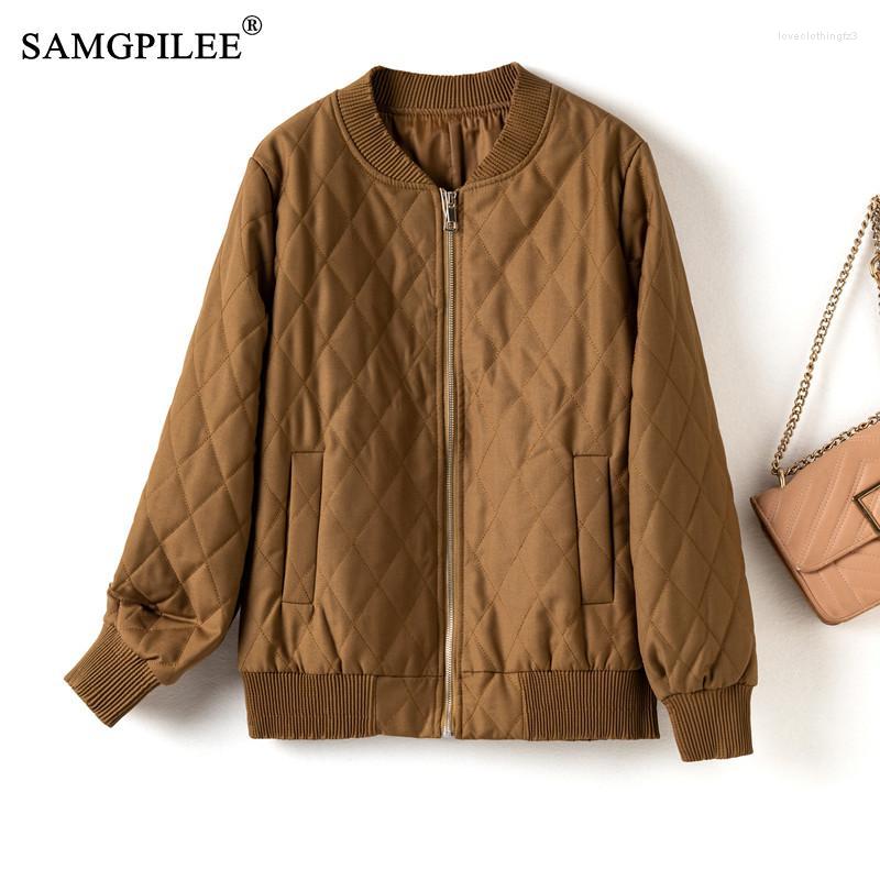 

Women's Jackets European Jacket Women Autumn Winter 2023 Cotton Female Clothing Fashion Diamond Grid Embossed Baseball Uniform Short Jaclets, Black