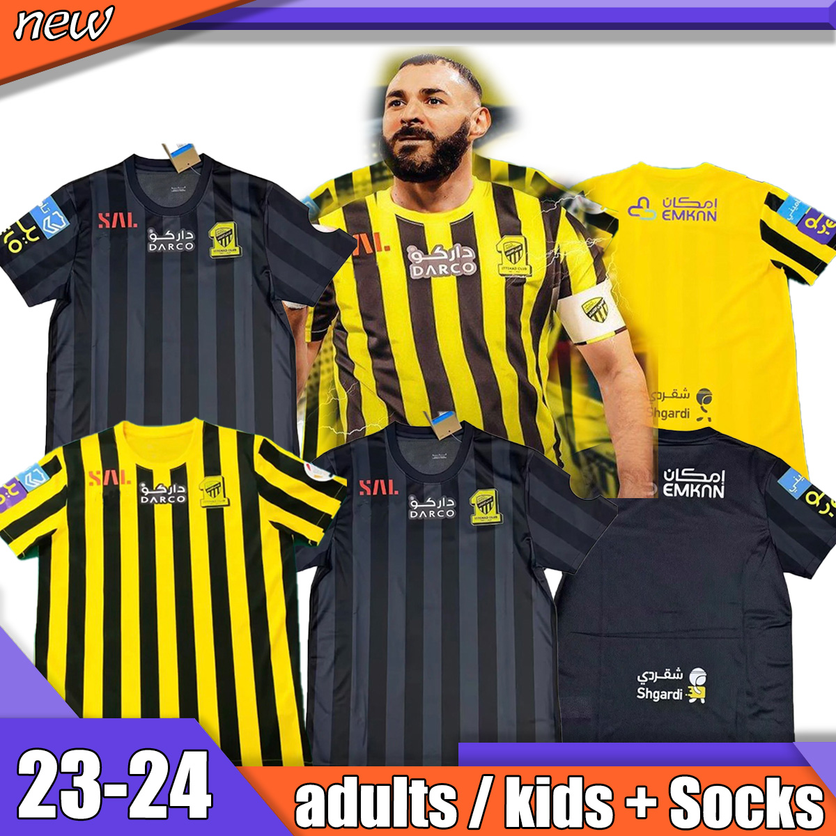 

Benzema 23 24 Al-Ittihad Soccer Jerseys Hamdallah Romarinho Camara 2023 Home Away football shirt Costa Coronado Hegazy AL-ITTIHAD JEDDAH jersey maillot, 01
