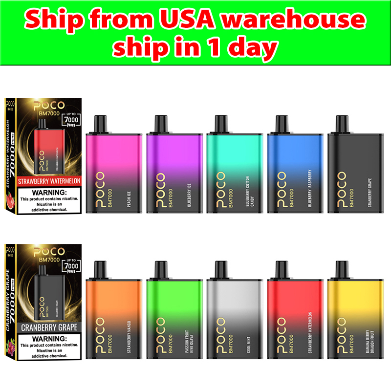 

USA warehose Original e cigarette disposbale vapes BM7000 Prefilled 17ml Pod 7000 Puffs 650mah Mesh coil type c rechargeable ship in 1 day