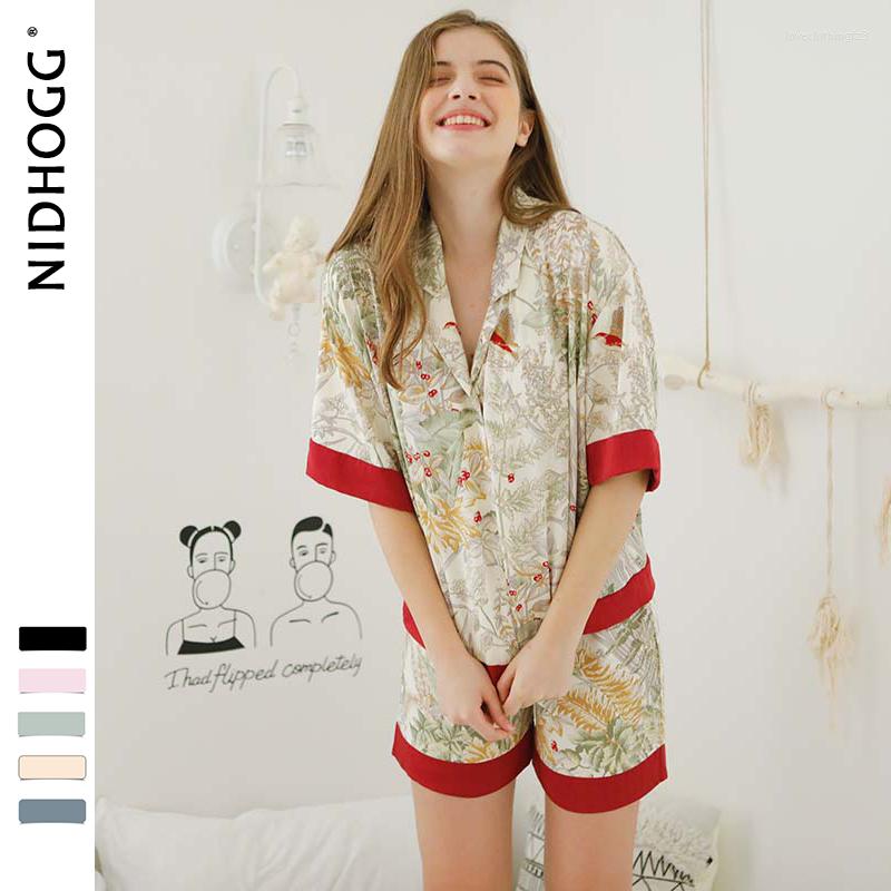 

Women' Sleepwear Short Sleeve Shorts Pajamas For Women Two Piece Set Summer Satin Viscose Printing Pyjamas Home Clothes Drop, Photo color