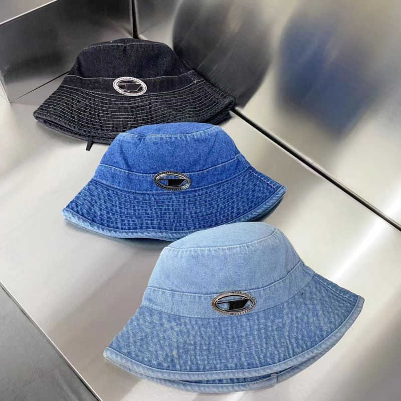 

Bucket hat diesels fisherman hat designer brand baseball cap outdoor sports sunscreen sun hats metal logo denim denim cap, Blue