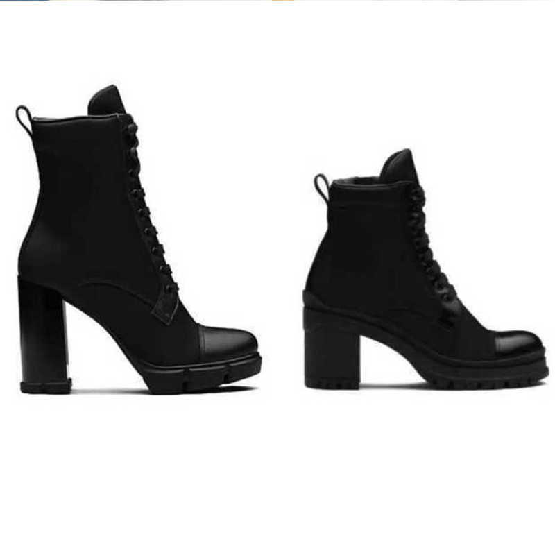 

Designer Martin Boots Winter Platform Shoes over the Knees Boot Women Nylon Black Real Leather Combat High Heel Winter Boot 7.5cm 9.5cm With Box NO256, Nude 9.5cm