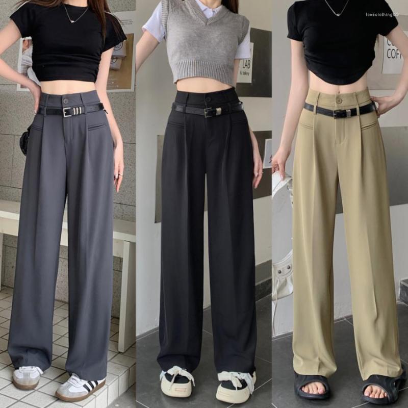 

Women' Pants Women' Casual High Waisted Pleated Wide-legged Trousers Office Lady Korean Slim Fit, Black