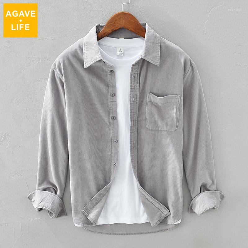

Men's Casual Shirts Spring Autumn Cotton Men Korean Loose Corduroy Long-sleeved Shirt Solid Color Japanese Retro Daily Outcoat, Apricot