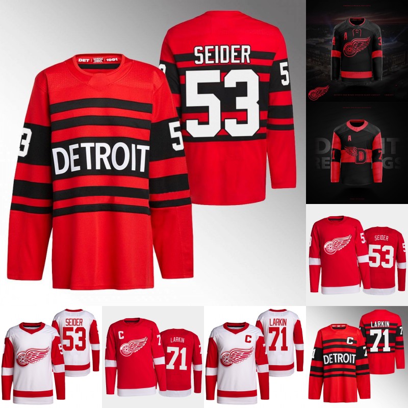 

#53 Moritz Seider Reverse Retro Jersey Red Wings Dylan Larkin Oskar Sundqvist Filip Hronek Lucas Raymond Alex Nedeljkovic Carter Rowney David Perron Filip Zadina, Womens 2022 reverse retro s-xxl