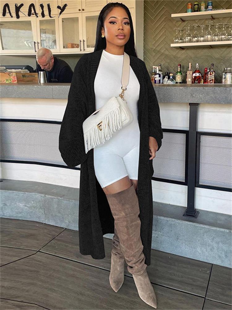 

Women's Knits Akaily Fall Gray Knitted Sweater For Women Fashion 2023 Black Long Sleeve Knit Cardigans Female Casual Winter