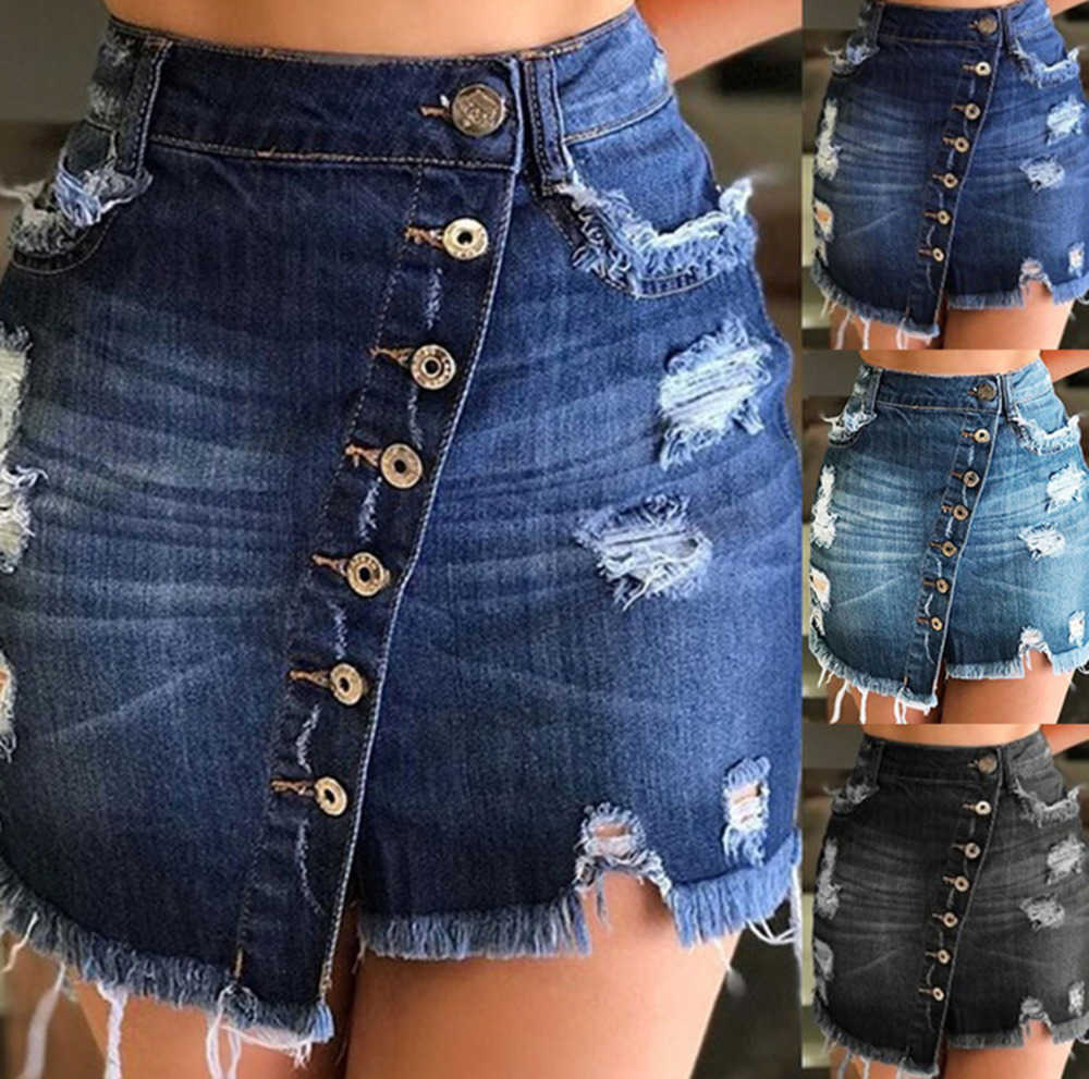 

Women' Skirts Summer Button Hole Shorts Denim Sexy Solid Mini Skirt Women Faldas Mujer Moda Elegantes Fashion, Black