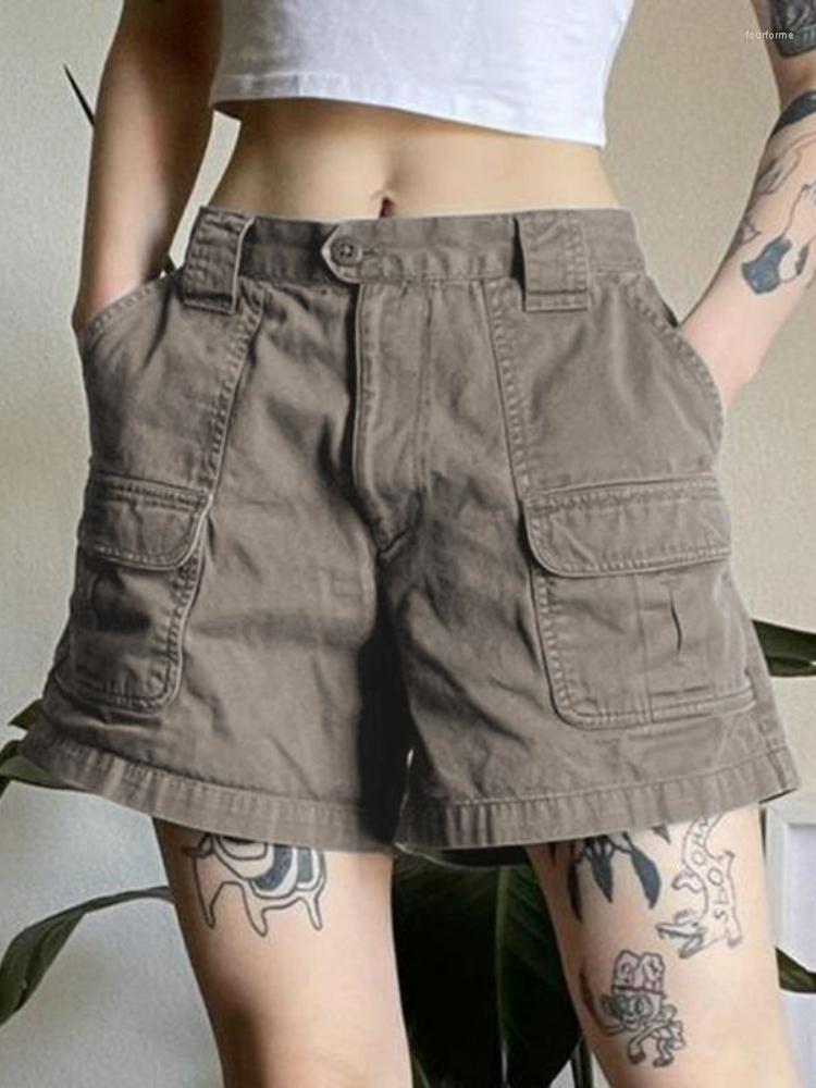 

Women' Jeans HOUZHOU Vintage Cargo Denim Shorts Women Grunge Y2k Streetwear Gyaru Baggy American Retro Jean BF Casual Harajuku Chic, Gray