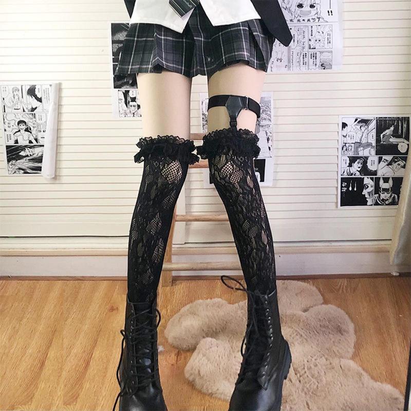 

Women Socks Black And White Lace Lo Lita High Tube Thigh Knee Female Cute Long Love Japanese College Style Sexy Ultra-thin