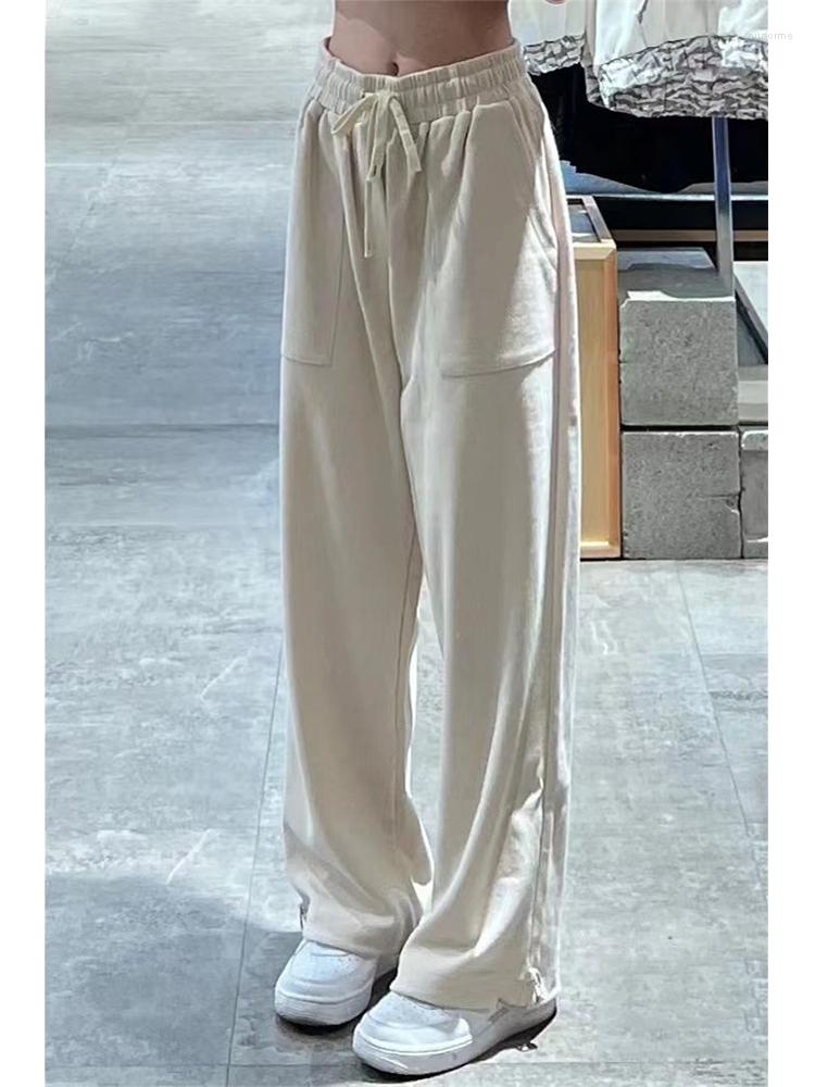 

Women' Pants QWEEK Harajuku Retro Beige Joggers Sweatpants Women Oversized Korean Style Basic Sports Hip Hop Pockets Wide Leg Trousers