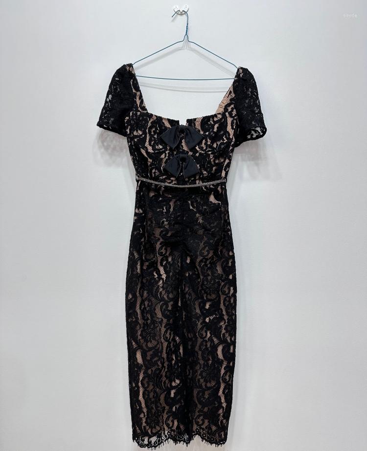 

Party Dresses 2023 Spring Summer France Style Women' High Quality Black Lace Dress C672, Picture shown