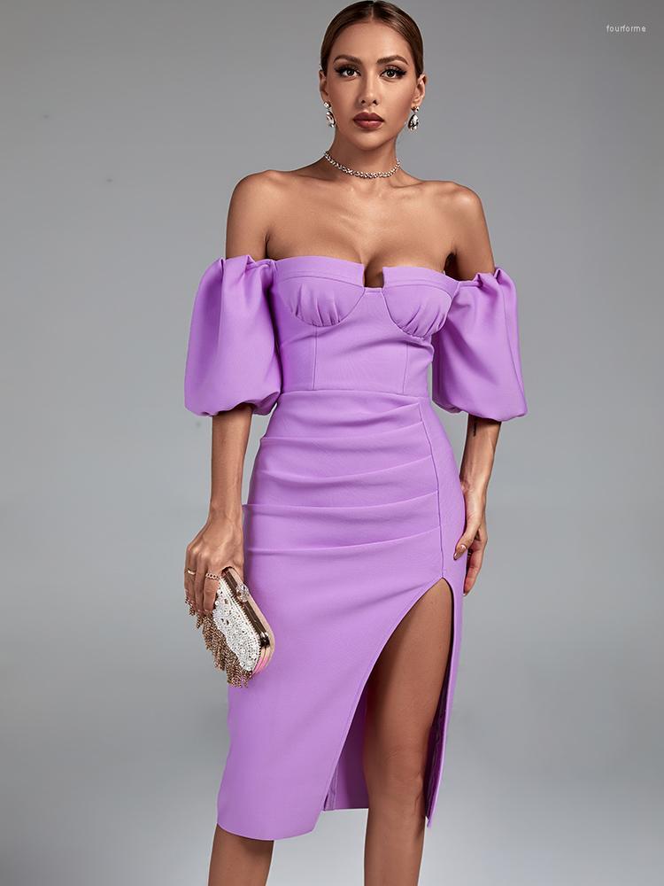 

Casual Dresses Draped Bandage Dress Women Lilac Bodycon Evening Party Elegant Sexy Off Shoulder Midi Maxi Birthday Club Outfits 2023, Lavender