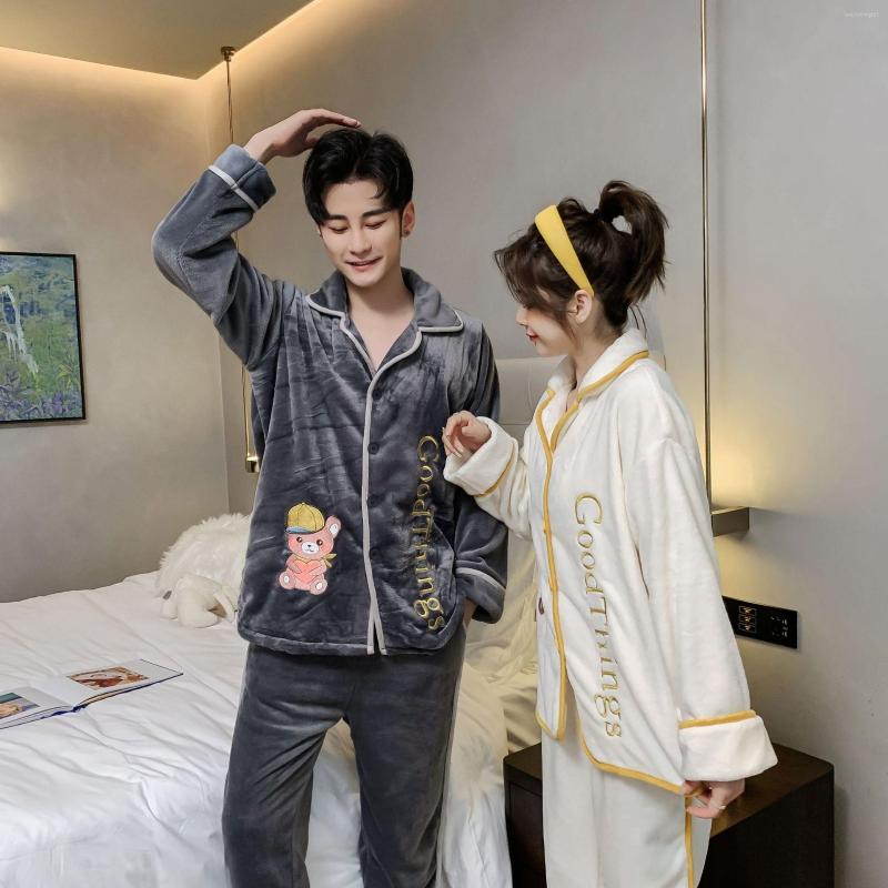 

Women's Sleepwear LooseWinte2PCS Pajamas Set Flannel Women&Men Nightwear Shirt&Pants Soft Pyjamas Couple Lounge Wear Cartoon, Pattern1