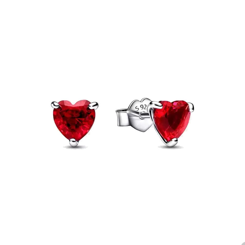 Red Heart Stud Earrings Authentic Sterling Silver Wedding Party Jewelry Earring Set For Women Crystal Diamond earrings with Retail Box-image-875221135