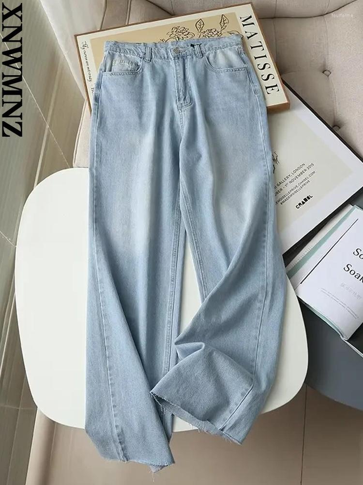 

Women's Jeans XNWMNZ 2023 Women Fashion Straight High Waist Woman Retro Pocket Zipper Casual All-match Female Chic, Picture color