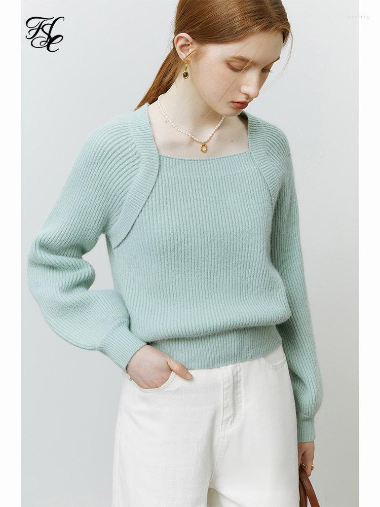 

Women's Sweaters FSLE Women French Square Neck Solid Temperament Knitted Sweater Winter Lantern Sleeve Pullover Warm Tops, Blue