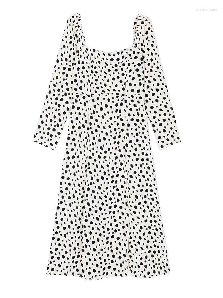 

Casual Dresses XNWM Fashion Split Midi Dress Vintage Dot Print Women France Chiffon Vestidos Mujer Summer Jupe 2023, Multi
