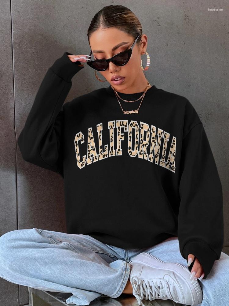 

Women' Hoodies California Leopard Printing Womens Clothing Fashion Hip Hop Streetwear Vintage Autumn Winter Sweatshirt Casual Soft Female, Black