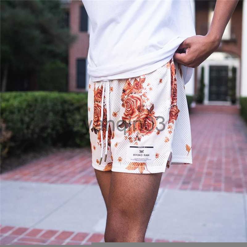 

Men's Shorts New Men Brand RYOKO RAIN Shorts Summer Gym Breathable Mesh Shorts Quick Drying Basketball Sport Pants Flower Pattern Basic Short J230608, White