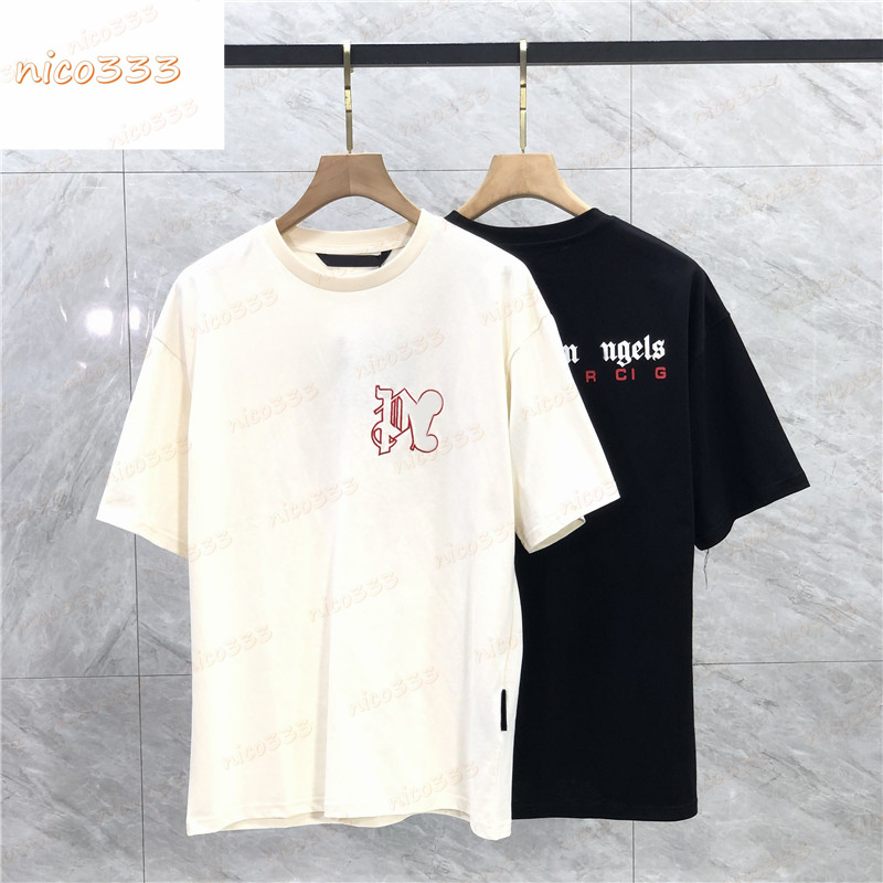 

23ss New t shirt chest embroidery sanskrit letter print pattern cotton round neck loose versatile street men women short sleeve, #01