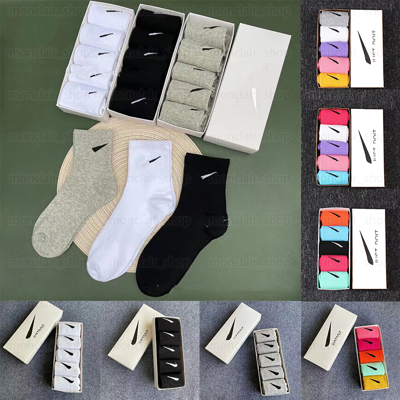 

Mens socks tech fleece designer classic socks five pairs womens socks solid color breathable sweat absorption couple socks NK print Multiple colors available, 2black+2white+1gray