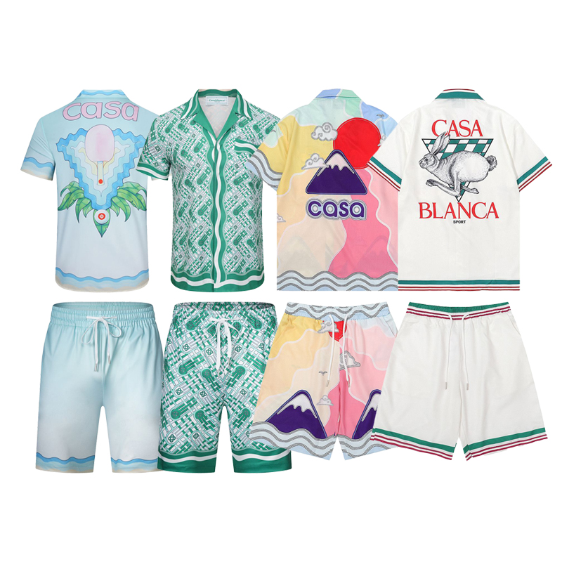 

Casablanca-Ss 2023 New Ping Pong Classic Mens Shirts Prairie Green Print Unisex Loose British Silk Shirt Short Sleeve Designer Tees Womens Loose Summer Beach Tops